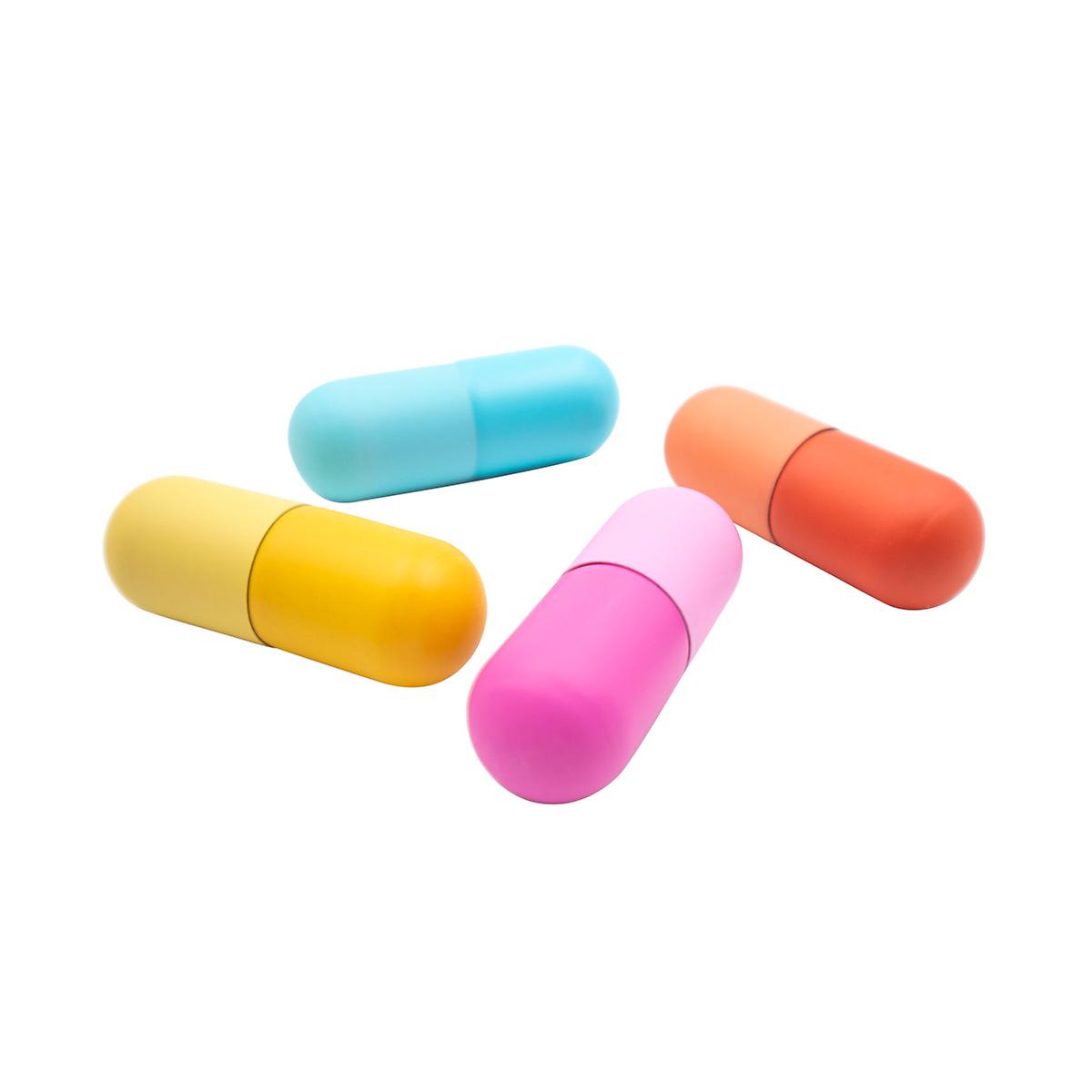 Pocket-size aluminum capsule with a watertight seal to keep tablets safe and dry. Choose from four pharmacy-inspired colors. Shop the Small Pill Box at Funky Confetti.
