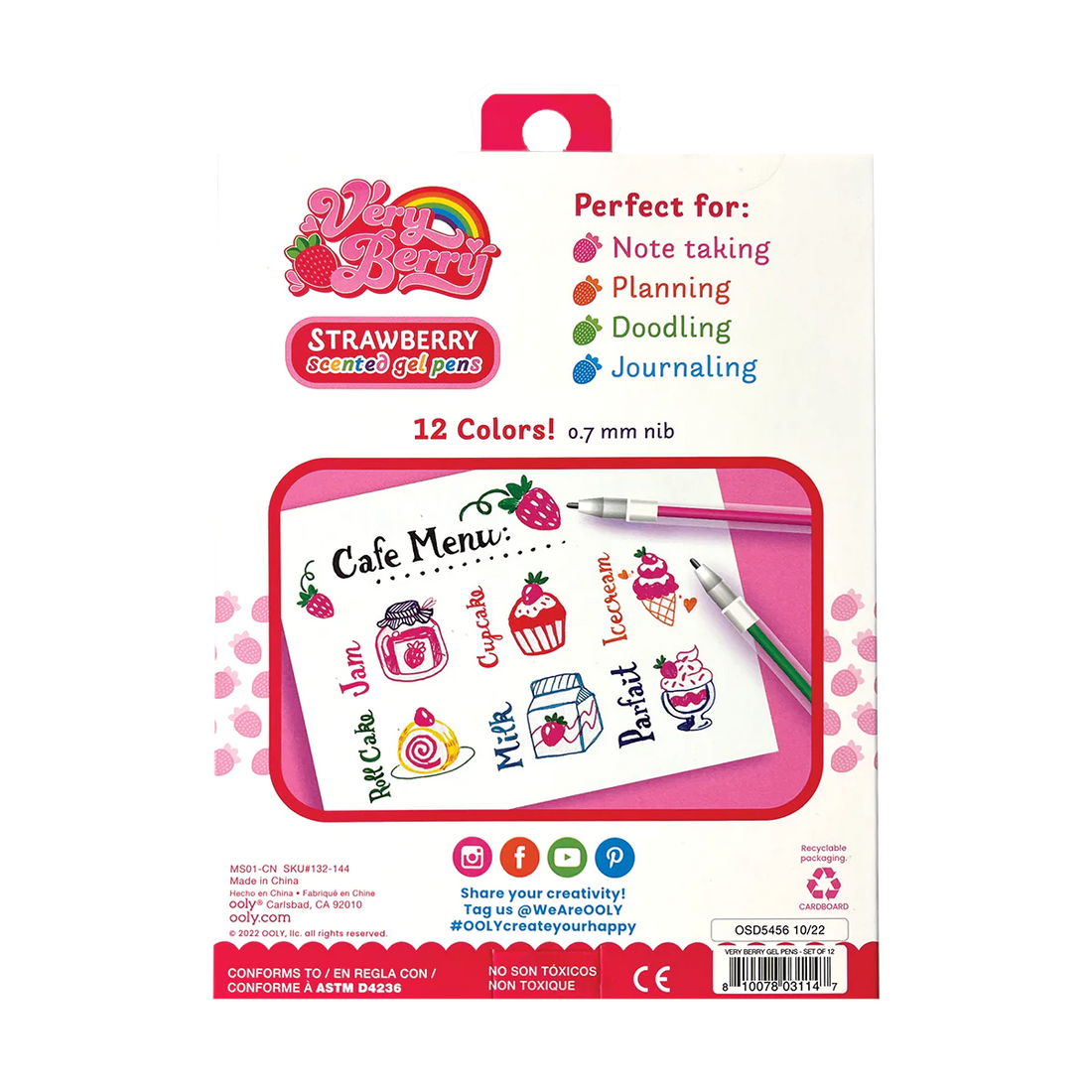Very Berry Strawberry Scented Gel Pens – Set of 12