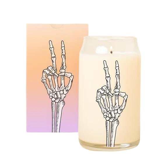Skelenton Peace Glass Can Candle