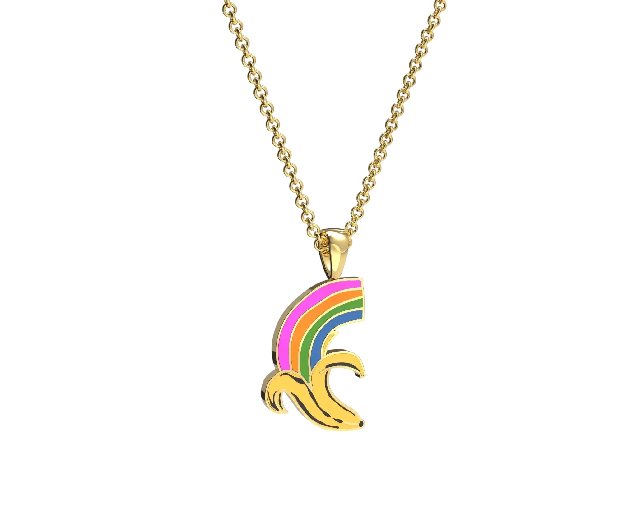 Banana + Rainbow Pendant by Funky Confetti - 22-Karat Gold Gilded Cloisonné on 18-Karat Gold-Dipped Chain