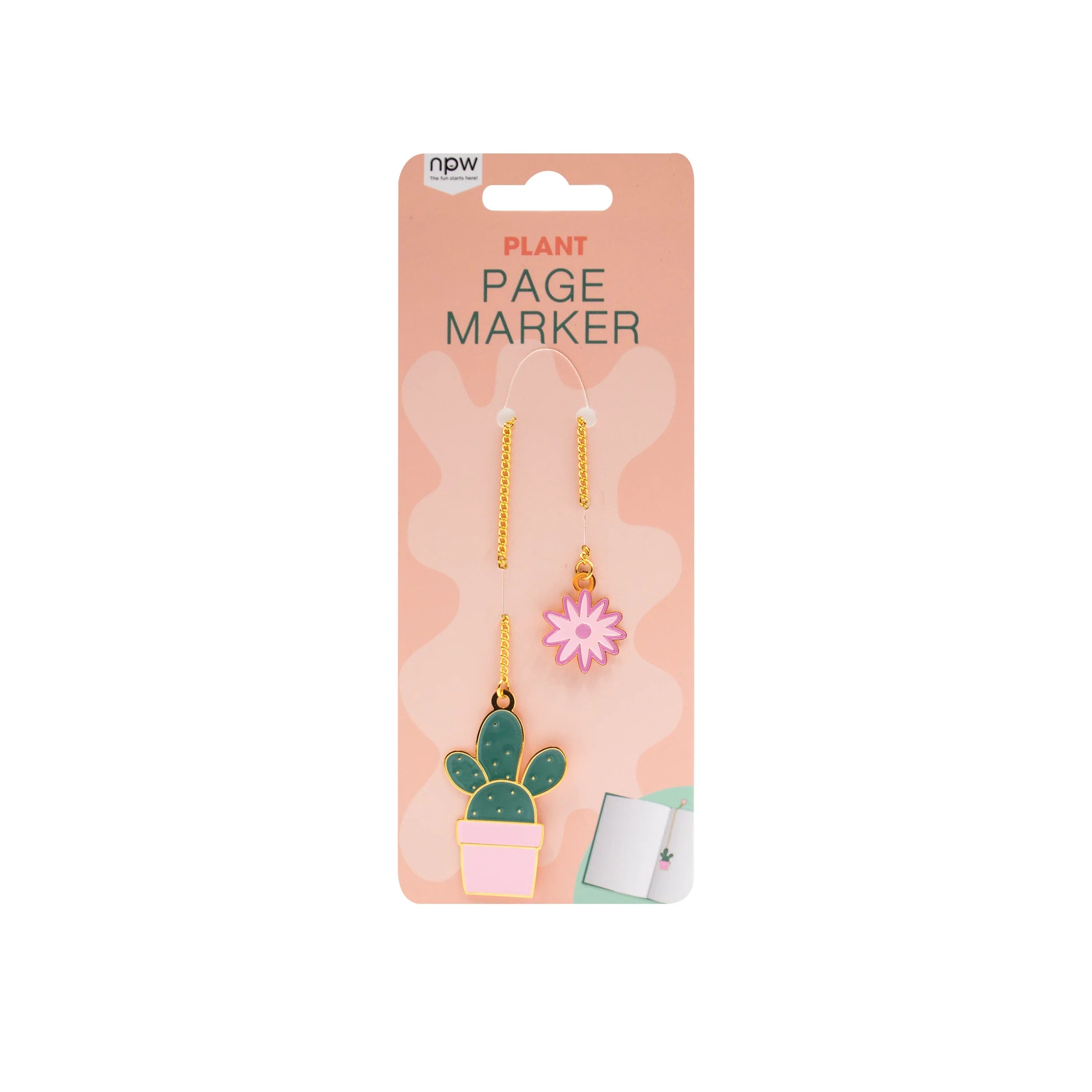 Cactus Bookmark with Gold Chain - Plant Page Marker