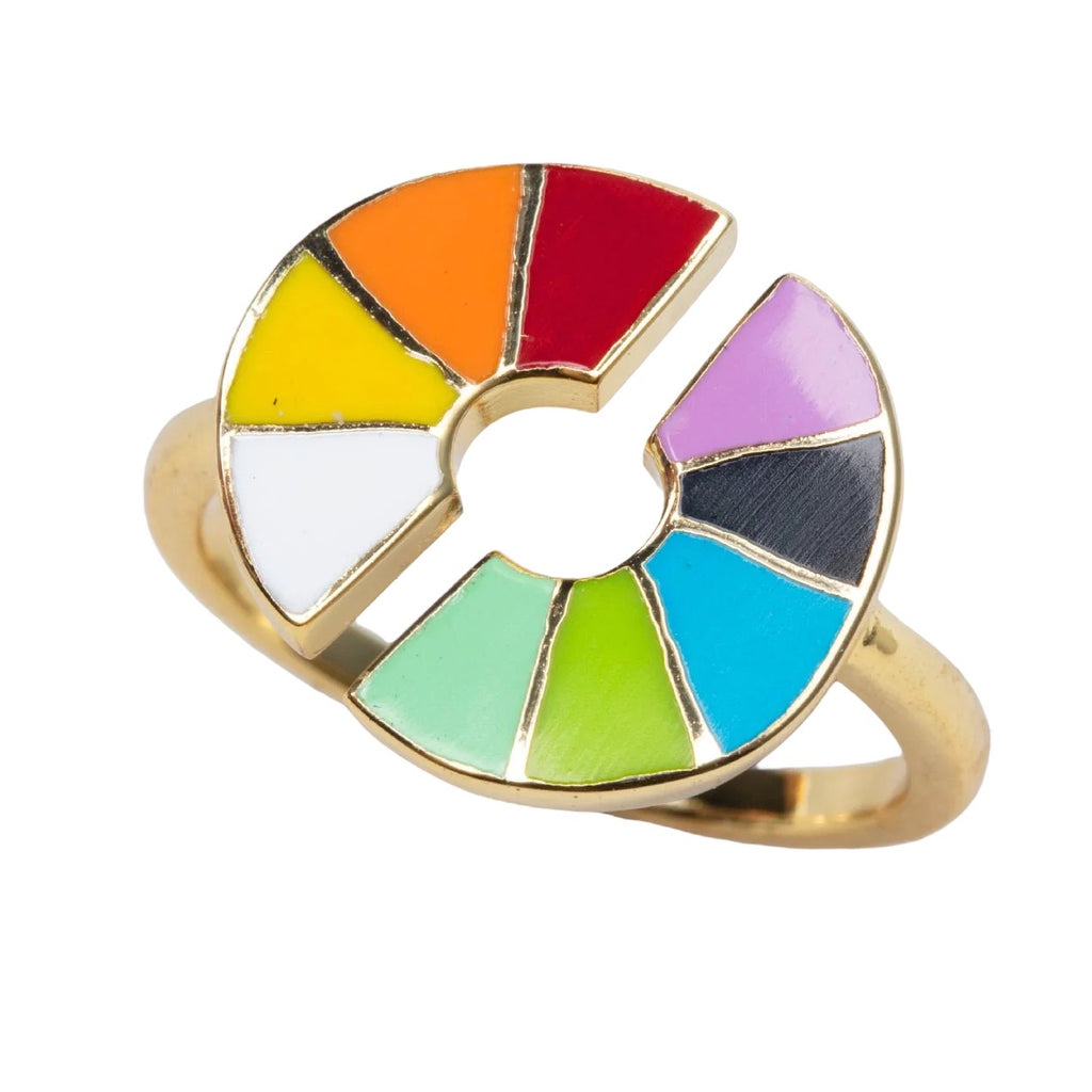 Color Wheel Adjustable Ring - 18k Gold-Gilt with Cloisonné Design