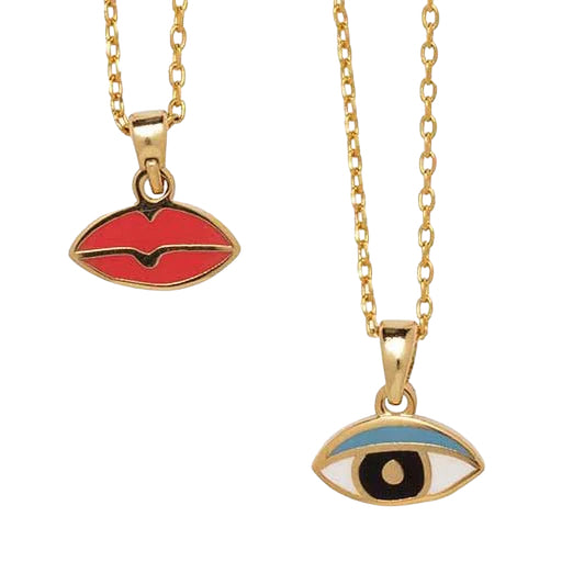 Eye + Lips Songs 2 in 1 Pendant with double-sided design on 18k gold-dipped 20" chain