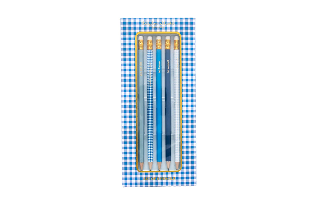 Blue Gingham Pencil Set