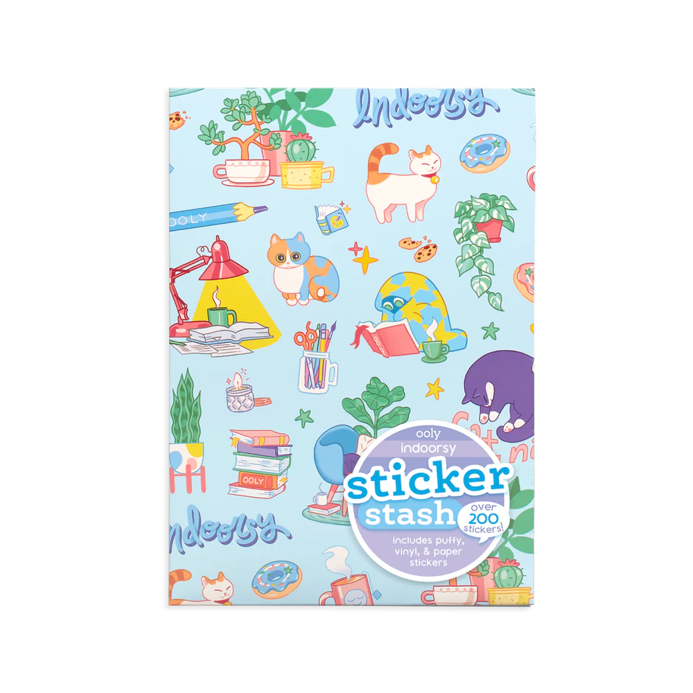 Indoorsy Sticker Pack – Over 200 Stickers Including Vinyl, Puffy, and Paper Stickers with Folder