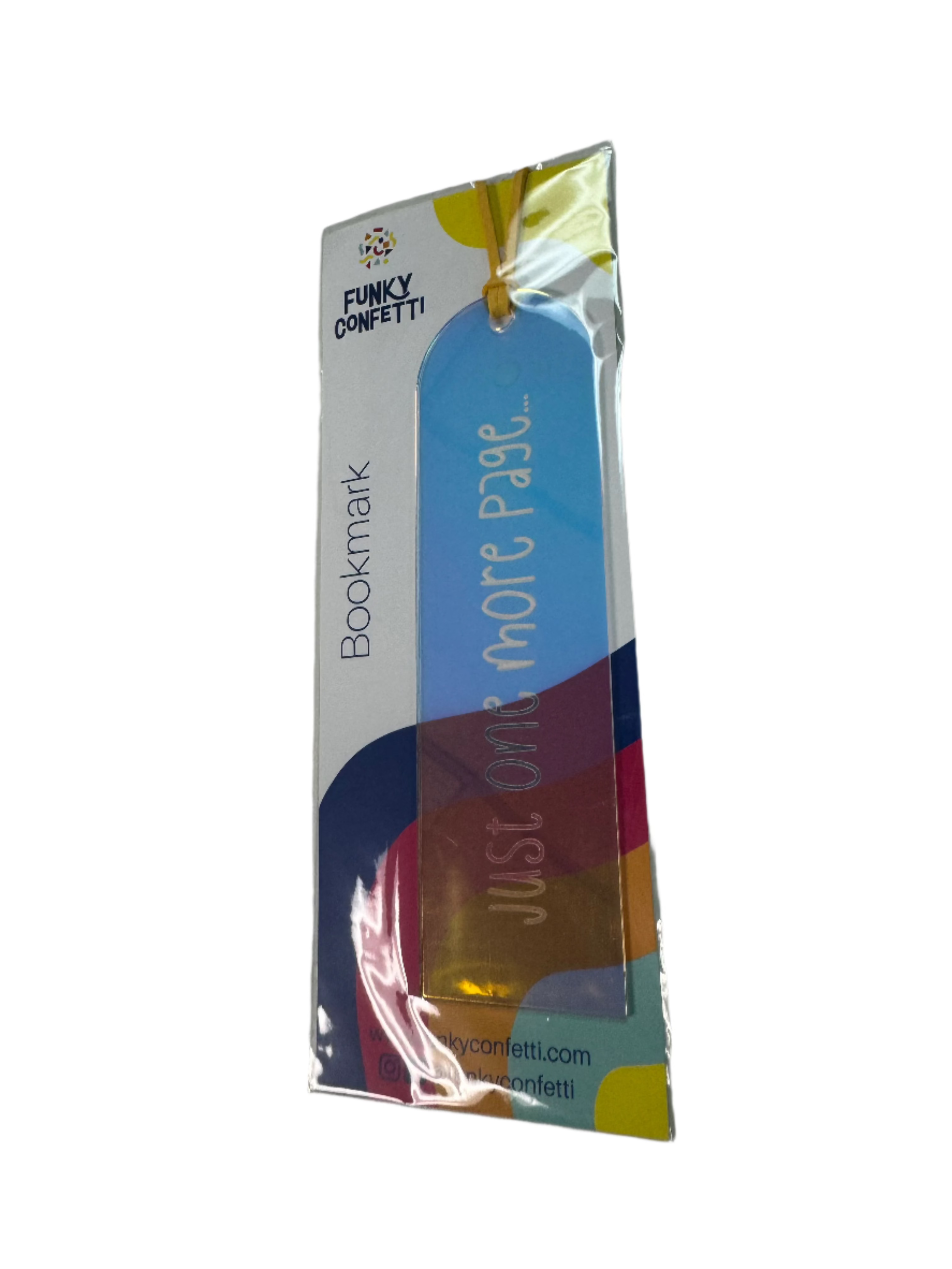  Holographic bookmarks with engraved quotes (just one more page) and colorful surprise cords (yellow) from Funky Confetti
