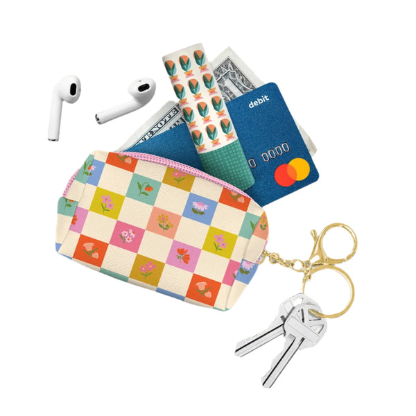 Checkerboard Blooms Keychain Pouch