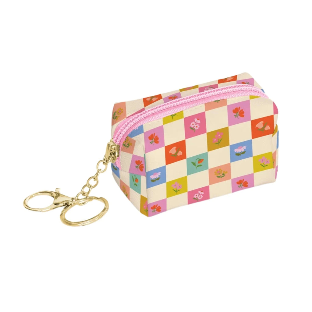 Checkerboard Blooms Keychain Pouch