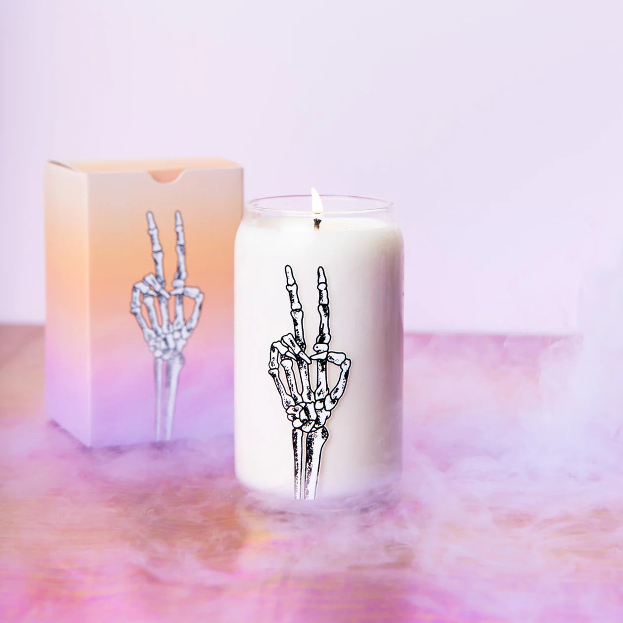 Skeleton Peace Glass Can Candle