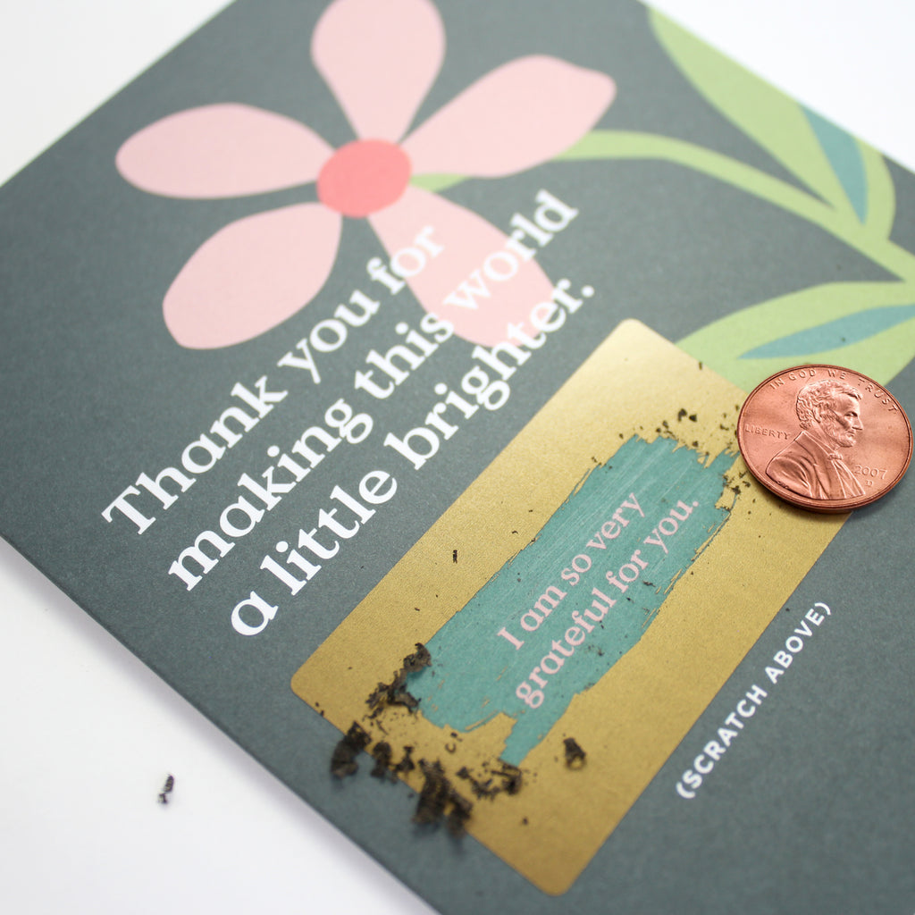 A Little Brighter Scratch-Off Thank You Card with flower design and hidden message – Funky Confetti
