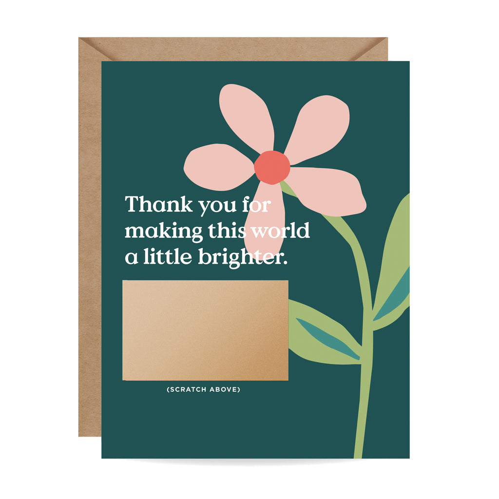 A Little Brighter Scratch-Off Thank You Card with flower design and hidden message – Funky Confetti