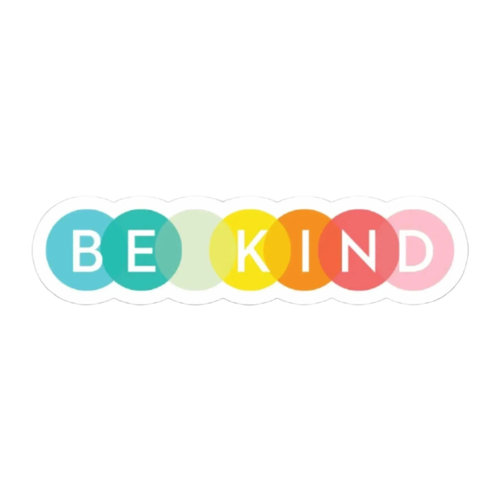 Be Kind Sticker with colorful rainbow circle letters – Funky Confetti