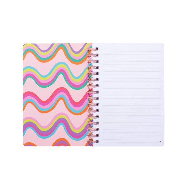 Spiral notebook with blue cloud background and colorful “Be the Sunshine” text – Funky Confetti