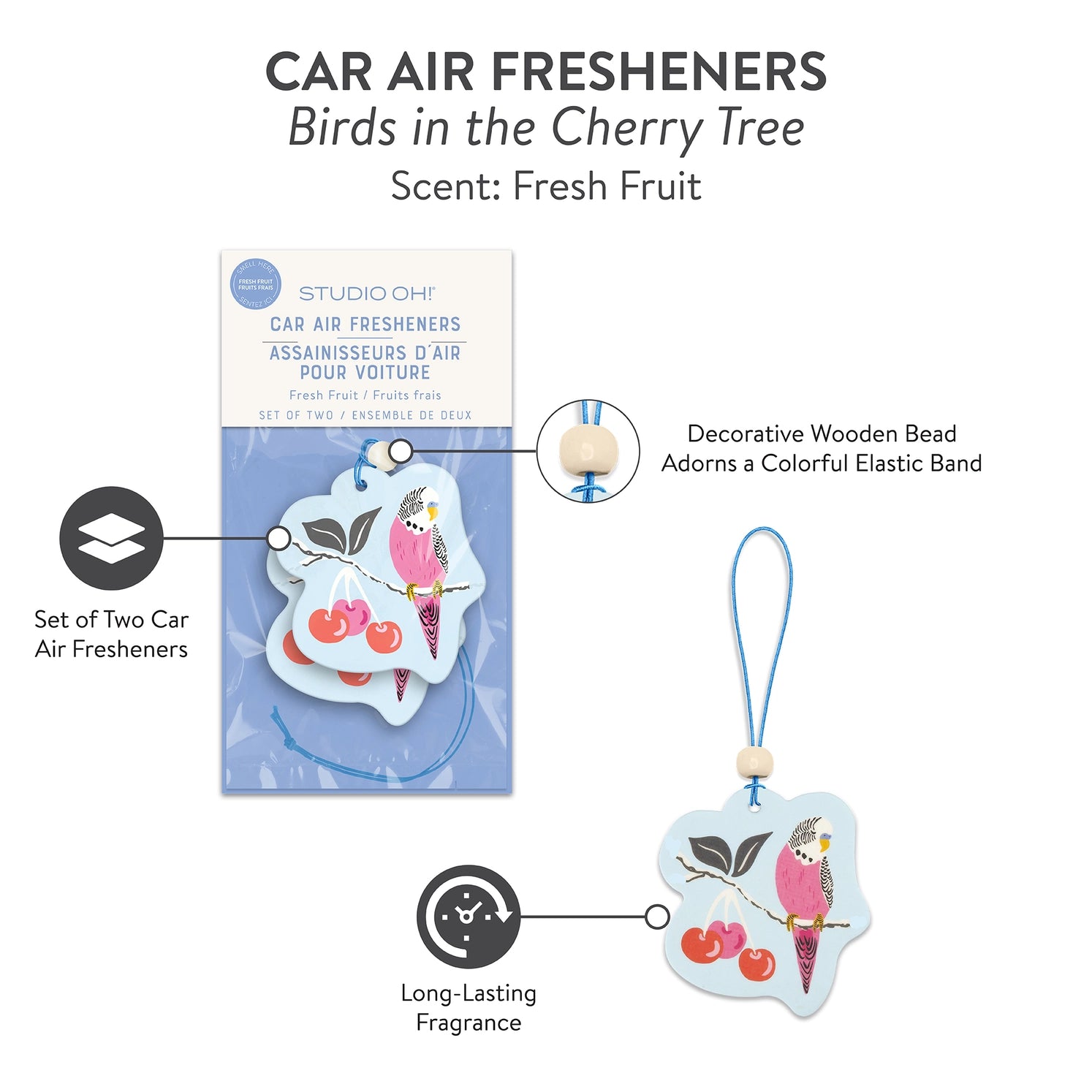 Birds In The Cherry Tree Car Air Freshener – fruity strawberry and wild berry scent – Funky Confetti
