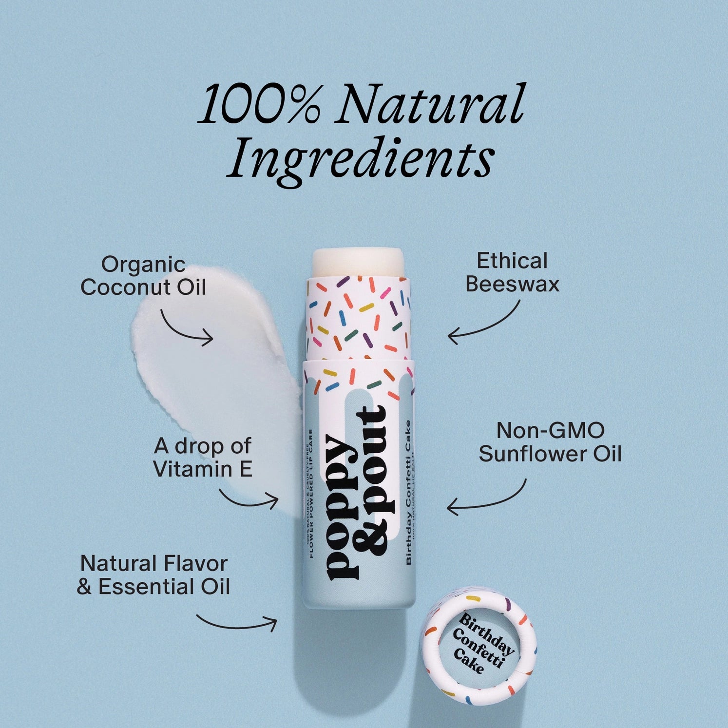 Birthday Confetti Cake Lip Balm with vanilla raspberry scent – 5 colorful sprinkle tubes – Funky Confetti