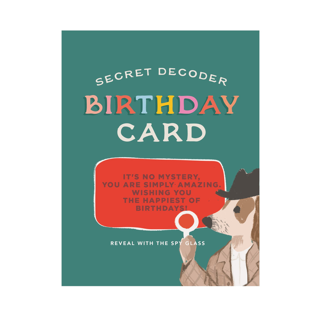 Birthday Dog Detective Decoder Greeting Card with red spyglass – Funky Confetti