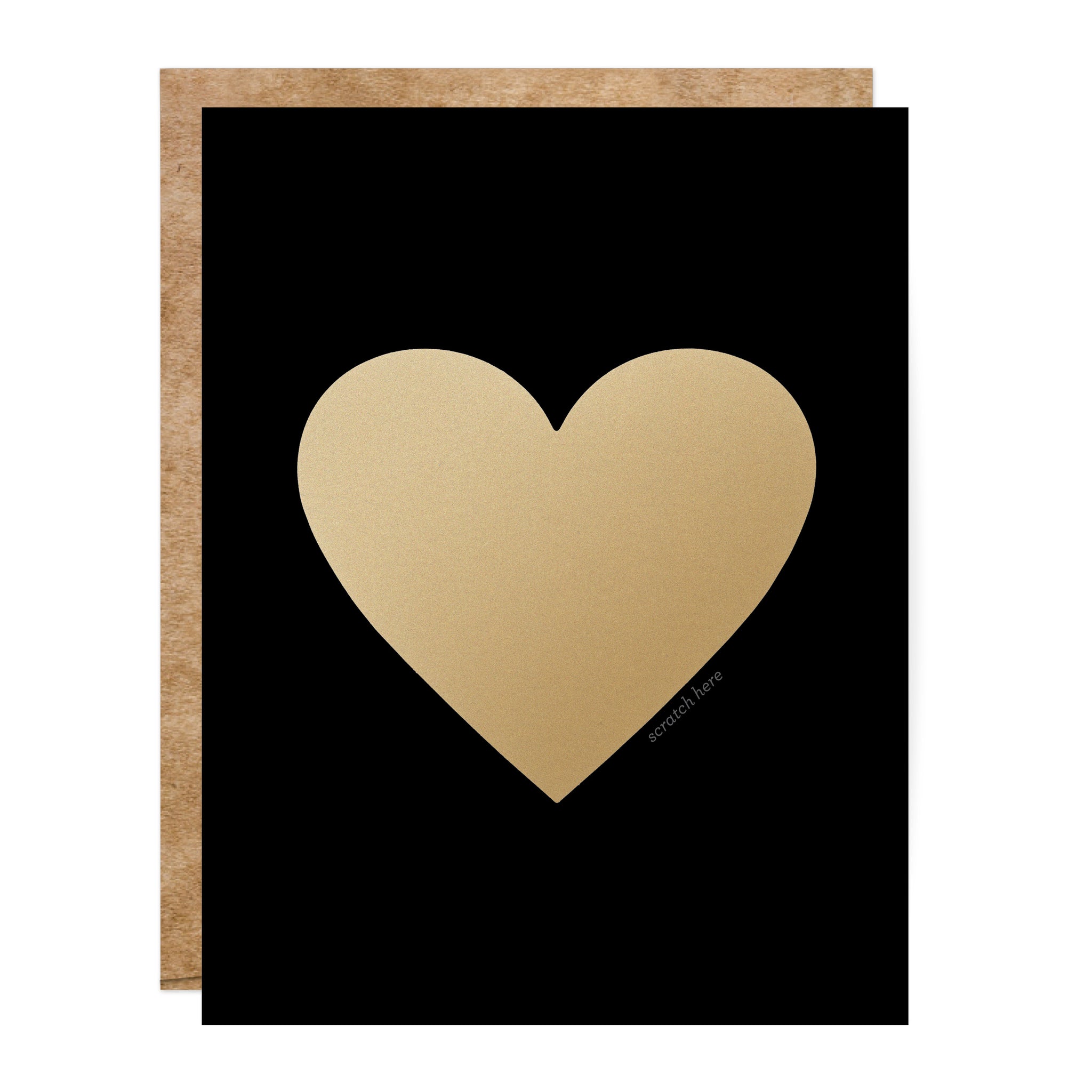 Black greeting card with large gold scratch-off heart – DIY hidden message – Funky Confetti