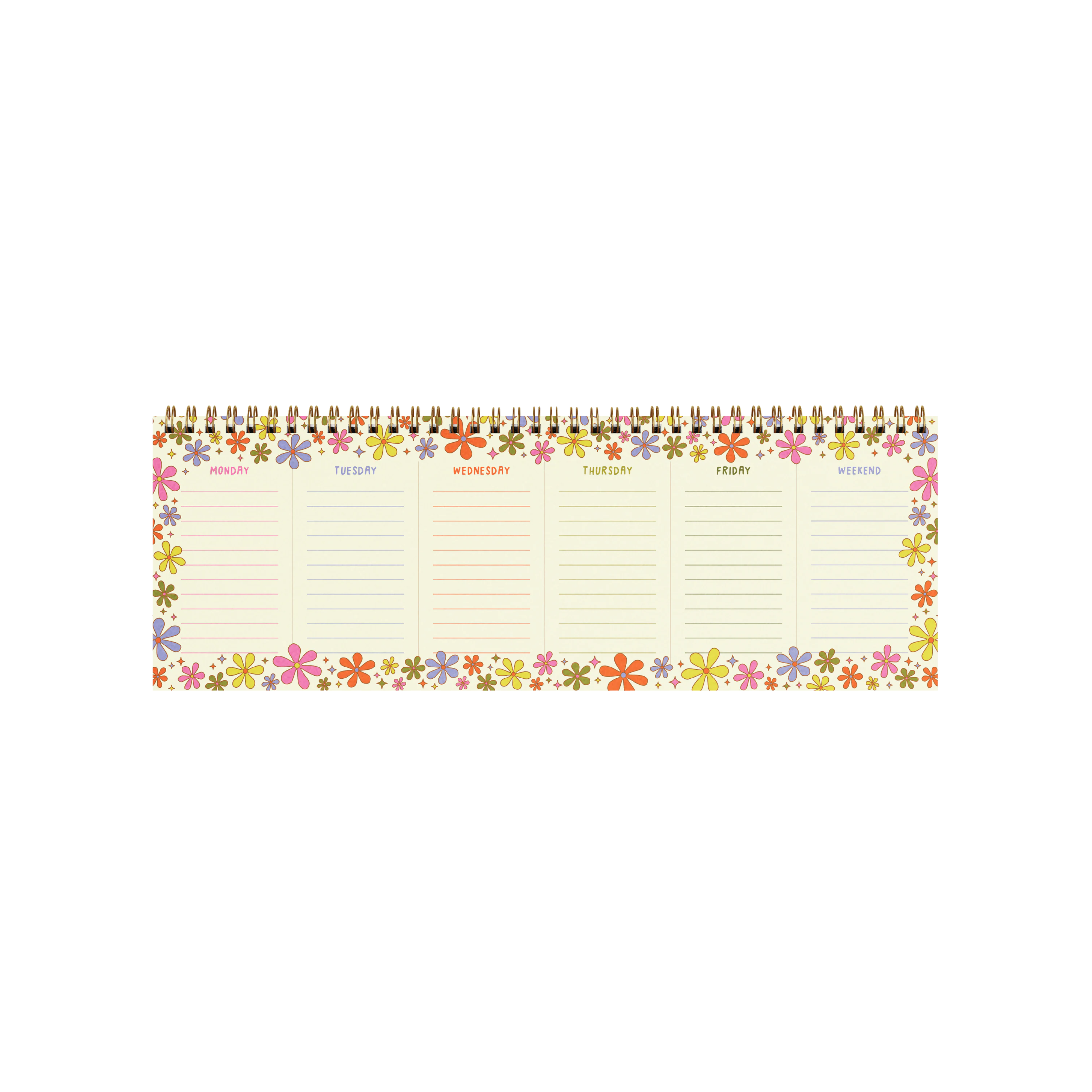 Colorful floral Bloom Weekly Deskpad with daily sections – Funky Confetti