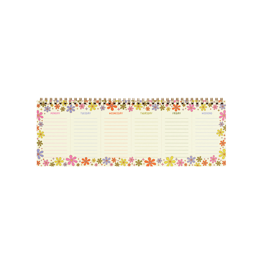 Colorful floral Bloom Weekly Deskpad with daily sections – Funky Confetti