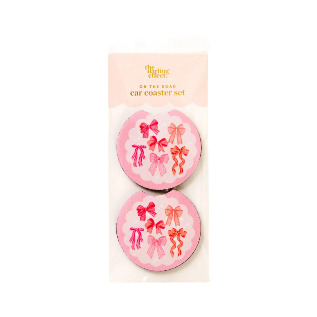 Blushing Bows car coaster set with pink and red bow designs – Funky Confetti