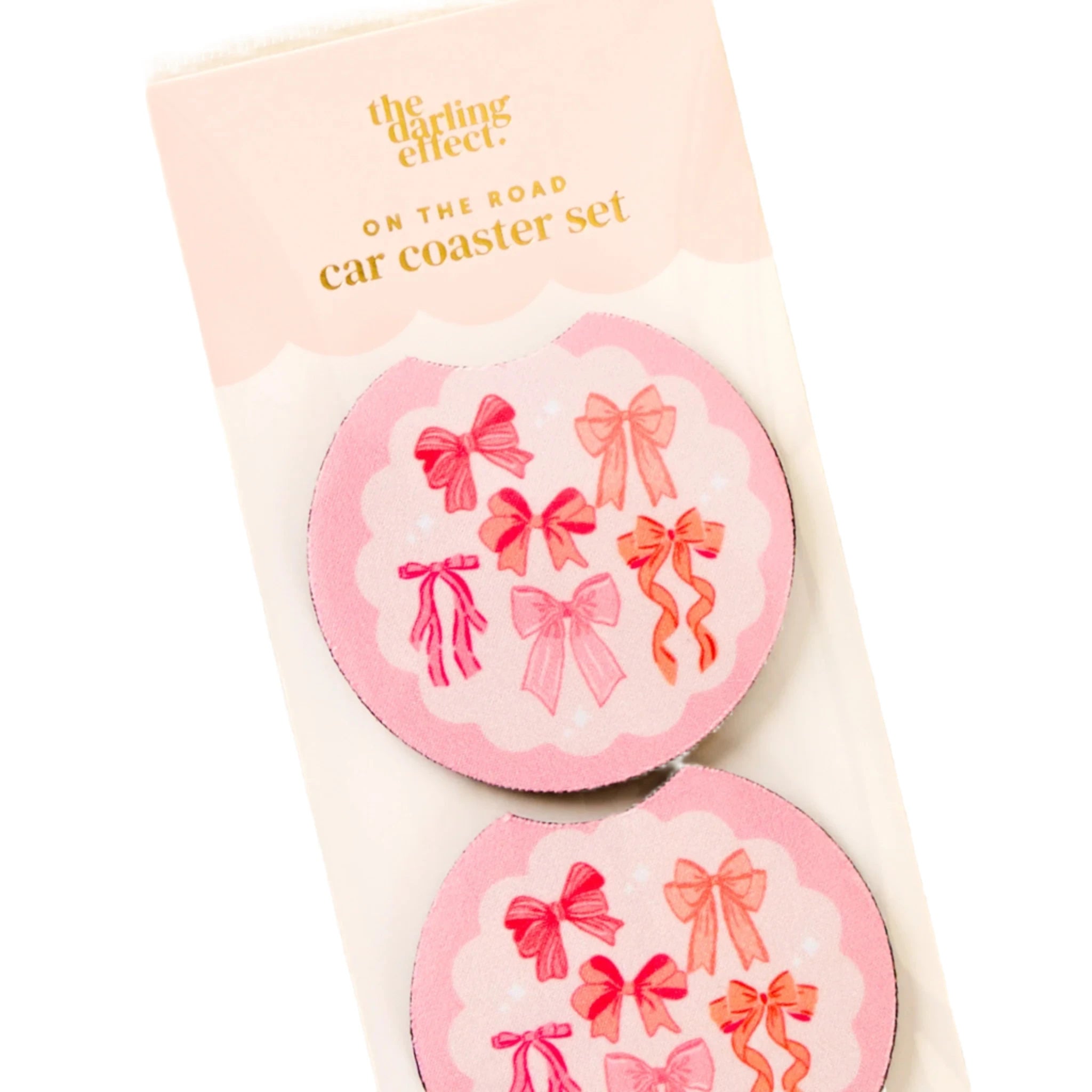 Blushing Bows car coaster set with pink and red bow designs – Funky Confetti