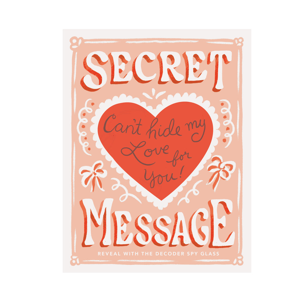Can’t Hide My Love decoder greeting card with red spyglass and heart design – Funky Confetti