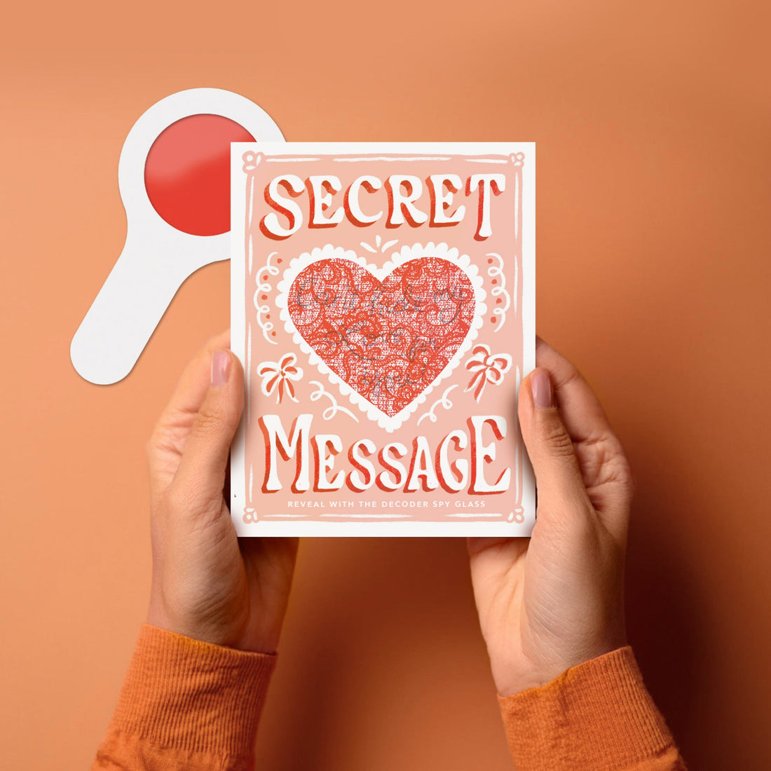 Can’t Hide My Love decoder greeting card with red spyglass and heart design – Funky Confetti
