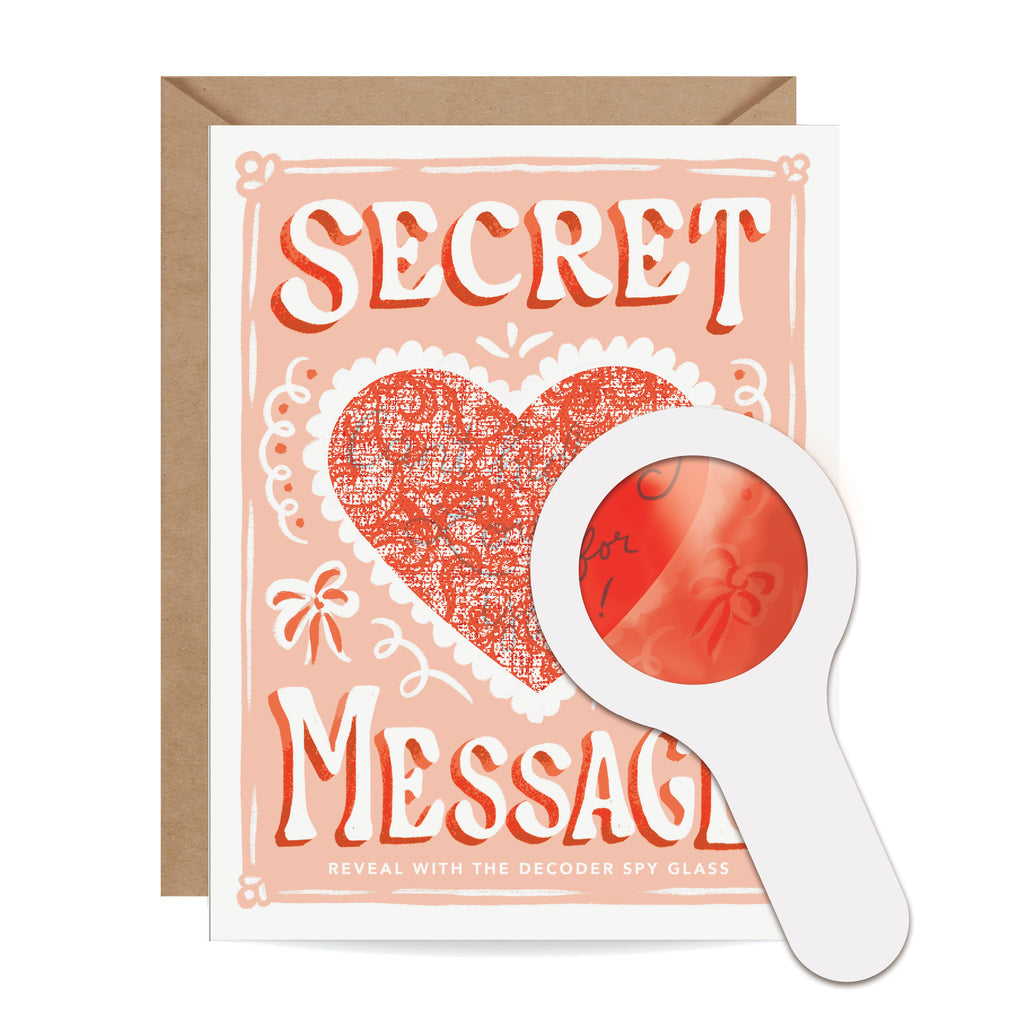 Can’t Hide My Love decoder greeting card with red spyglass and heart design – Funky Confetti