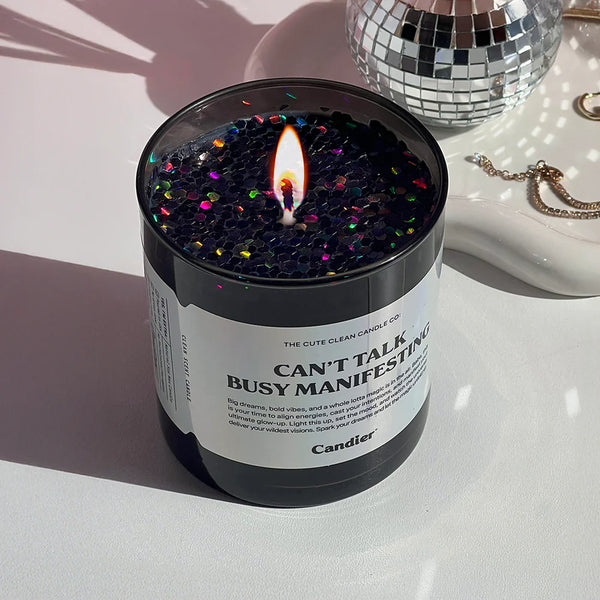 Can’t Talk Busy Manifesting Candle with eco glitter and warm citrus spice scent – Funky Confetti