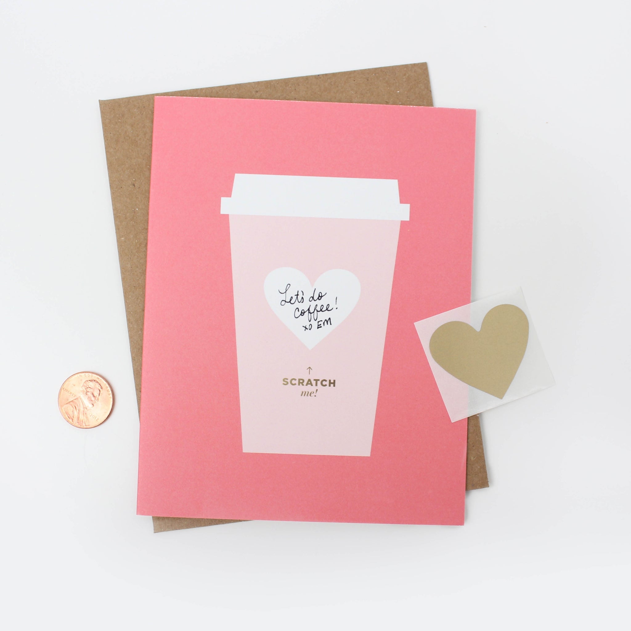 Coffee Love Scratch-Off Greeting Card with gold heart and hidden DIY message – Funky Confetti