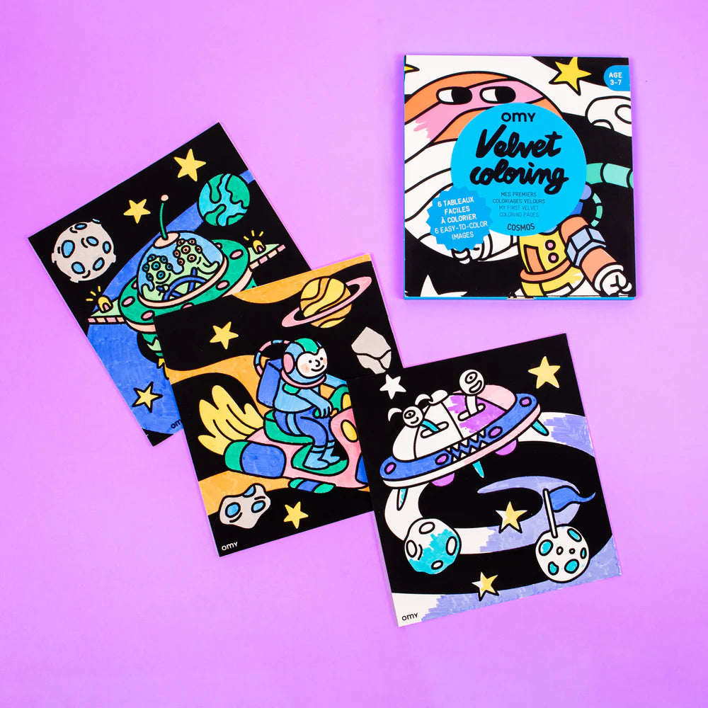 Cosmos velvet coloring pages set with 6 soft velvet sheets for kids – Funky Confetti
