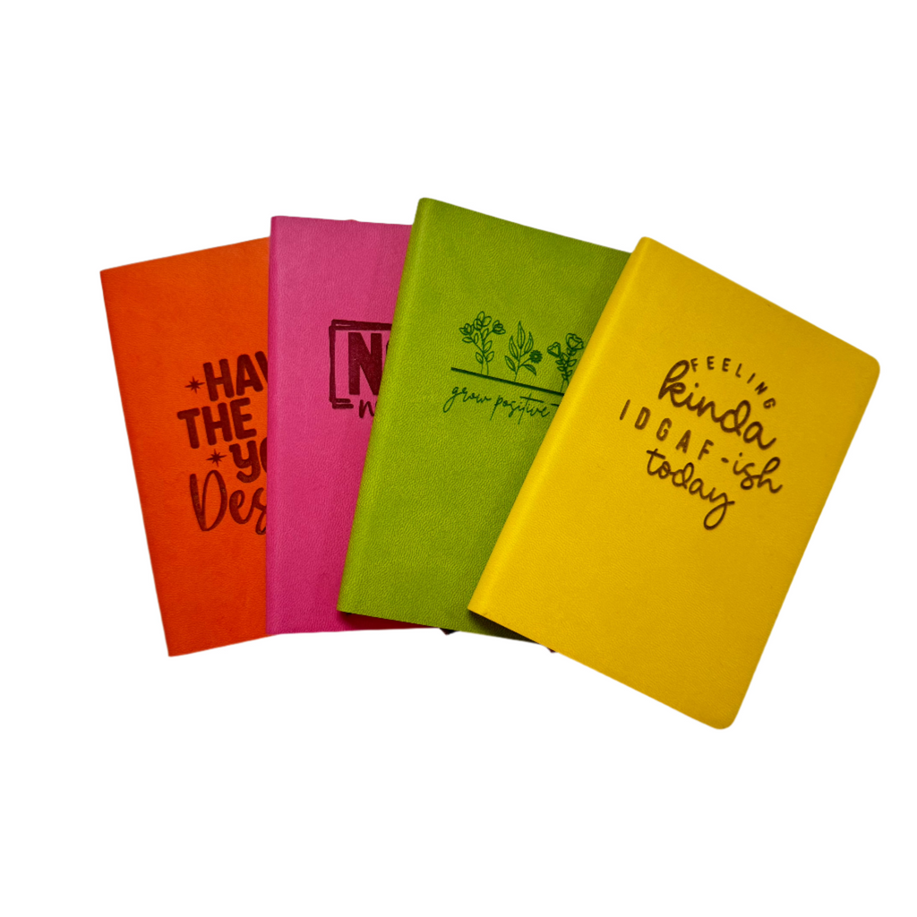 Colorful PU leather mini pocket notebooks with customizable covers from Funky Confetti