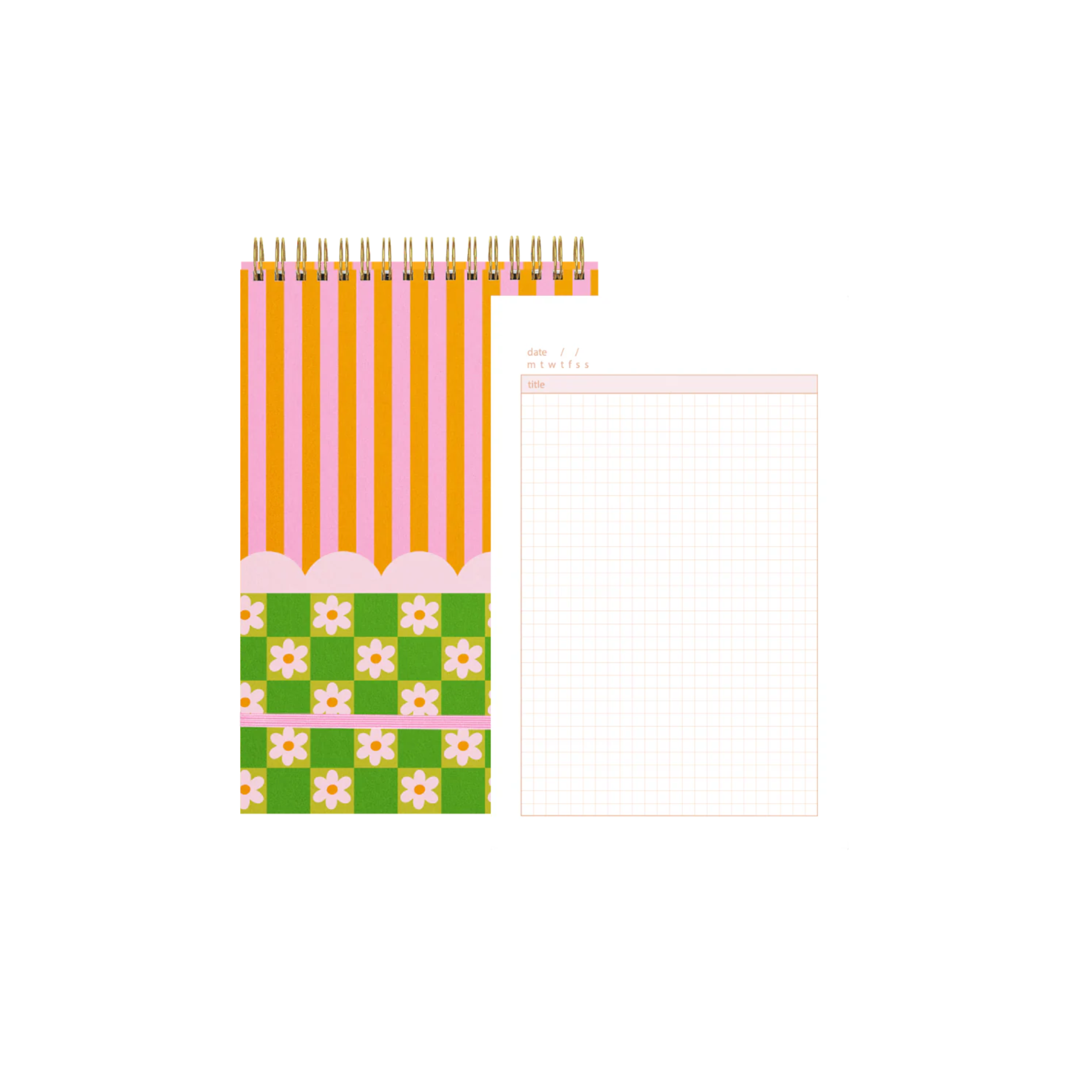 Colorful spiral Daisies Taskpad with grid pages and retro design – Funky Confetti