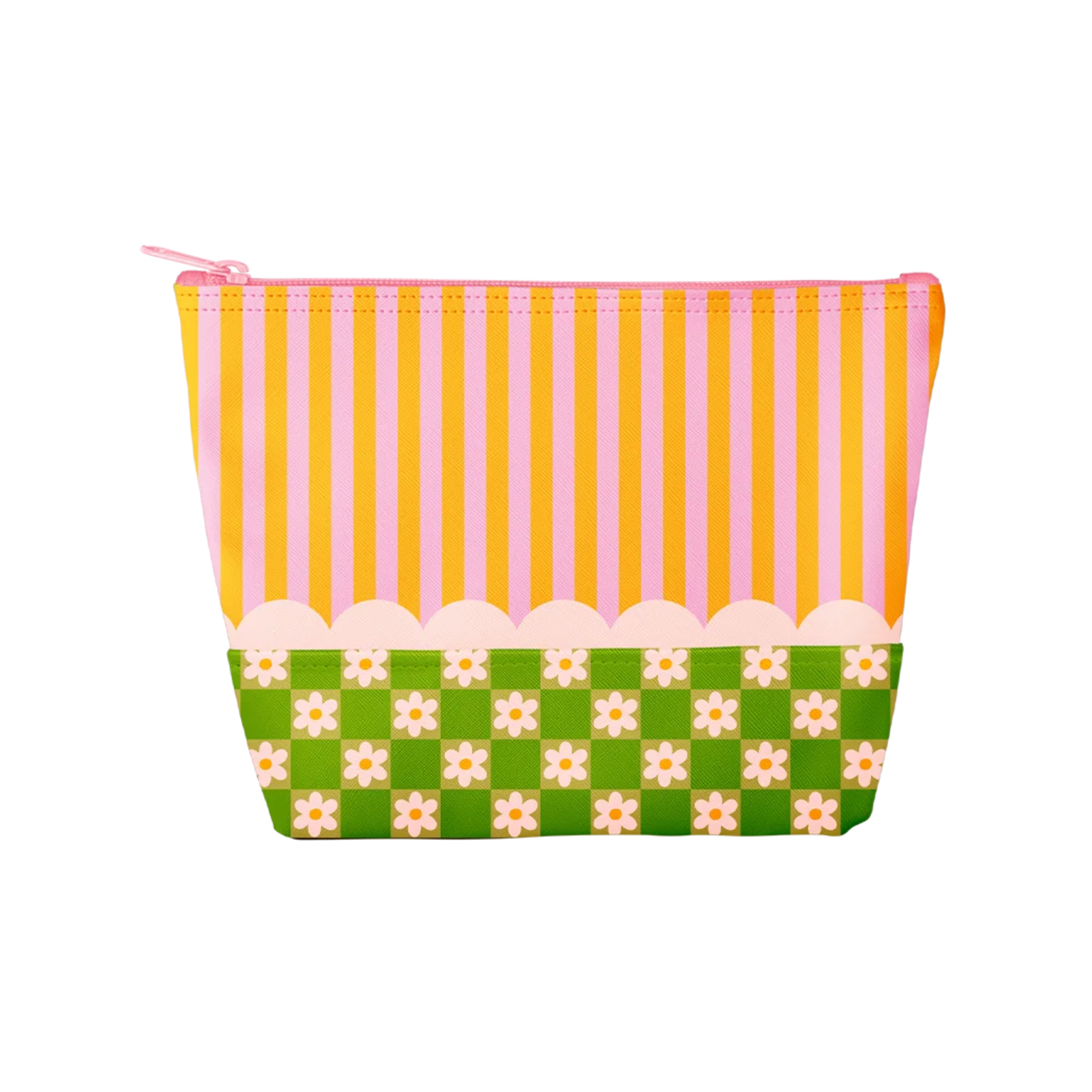Colorful Daisies pouch with stripes and flower checkerboard design – Funky Confetti