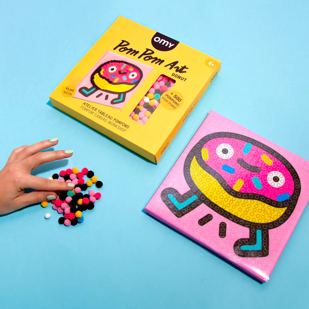 Donut Pom Pom Art kit for kids with 500+ colorful pompoms and wooden frame – Funky Confetti