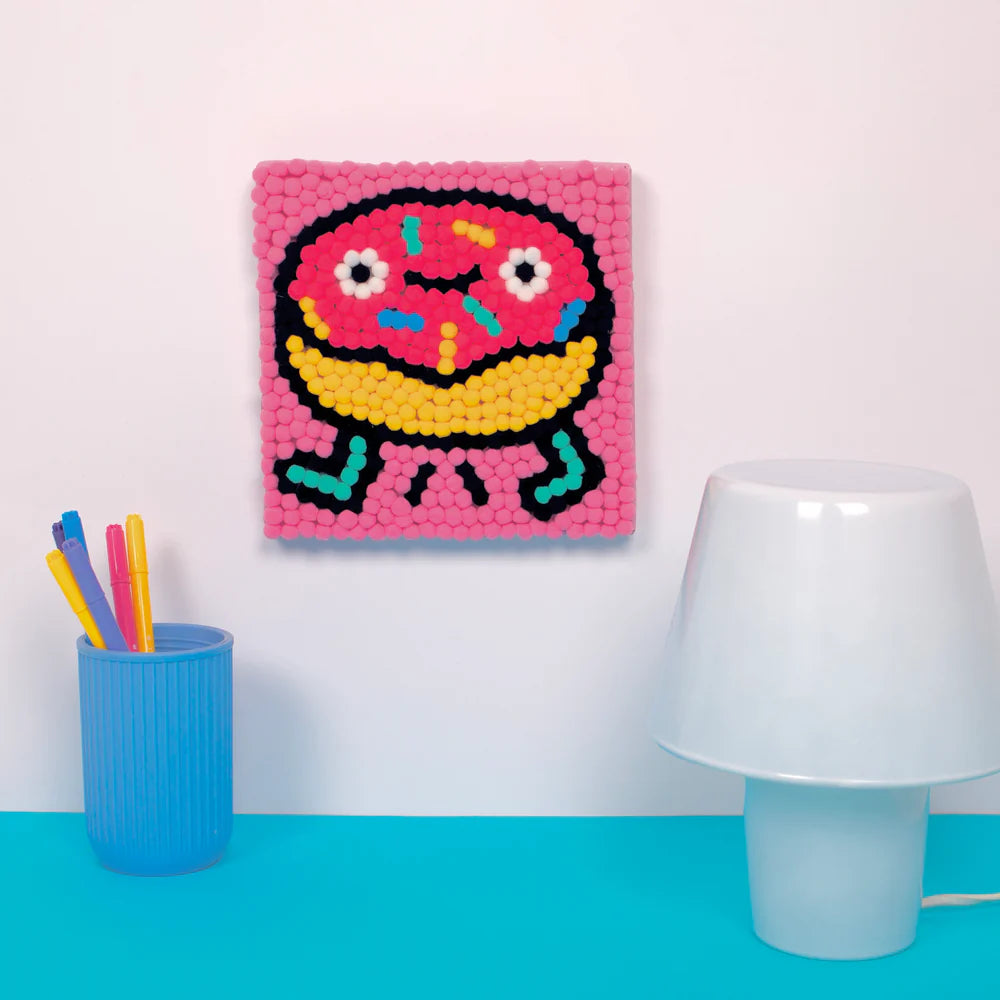 Donut Pom Pom Art kit for kids with 500+ colorful pompoms and wooden frame – Funky Confetti