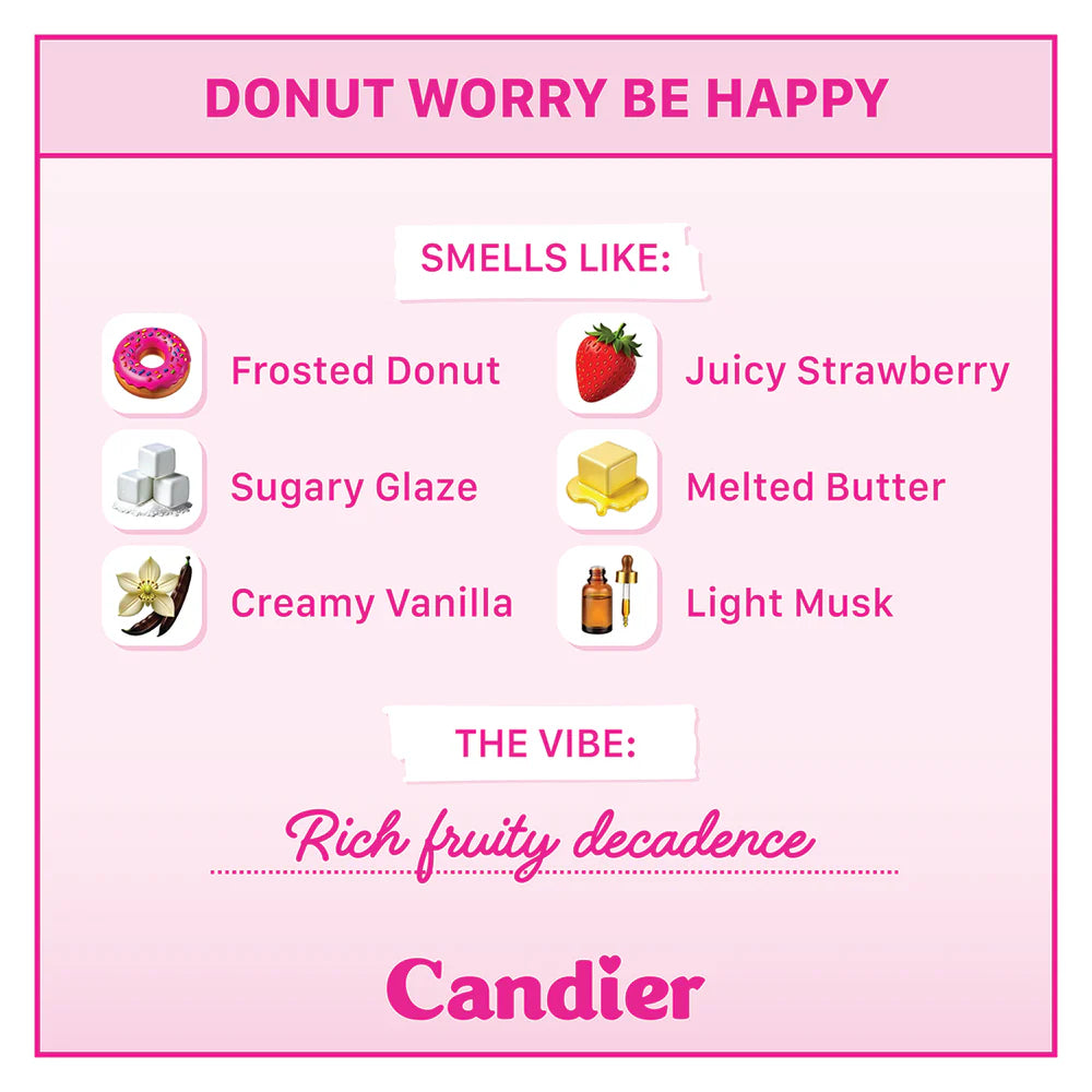 Donut Worry Be Happy Candle with wax strawberry donut and sprinkles – Funky Confetti