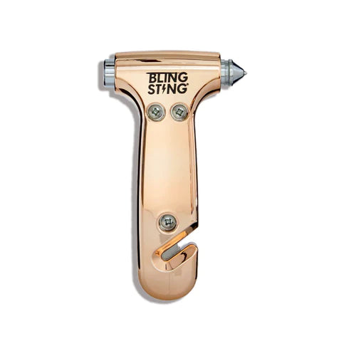 Metallic rose gold emergency car escape hammer with visor strap from Funky Confetti