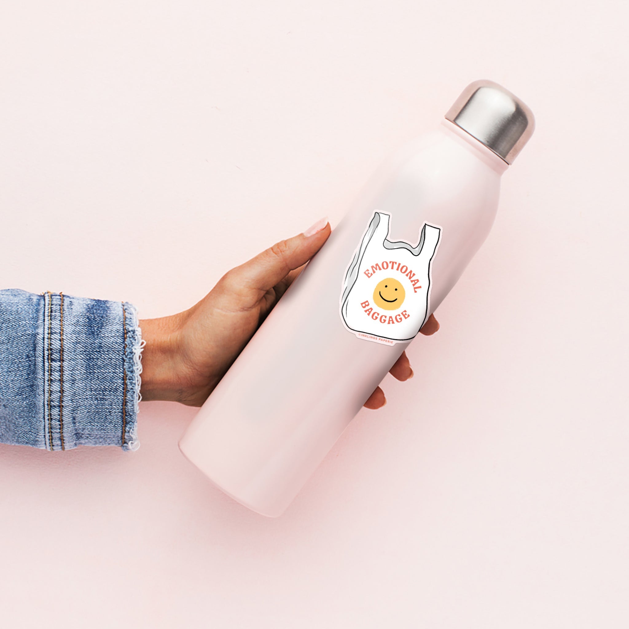 Emotional Baggage vinyl sticker shaped like a plastic bag with smiley face – Funky Confetti