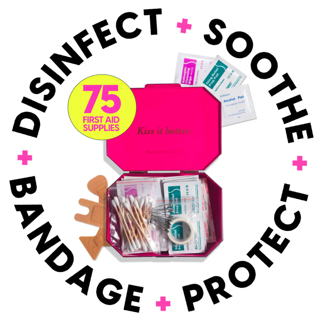 Metallic gemstone-shaped first-aid kit clutch with 75 emergency supplies from Funky Confetti