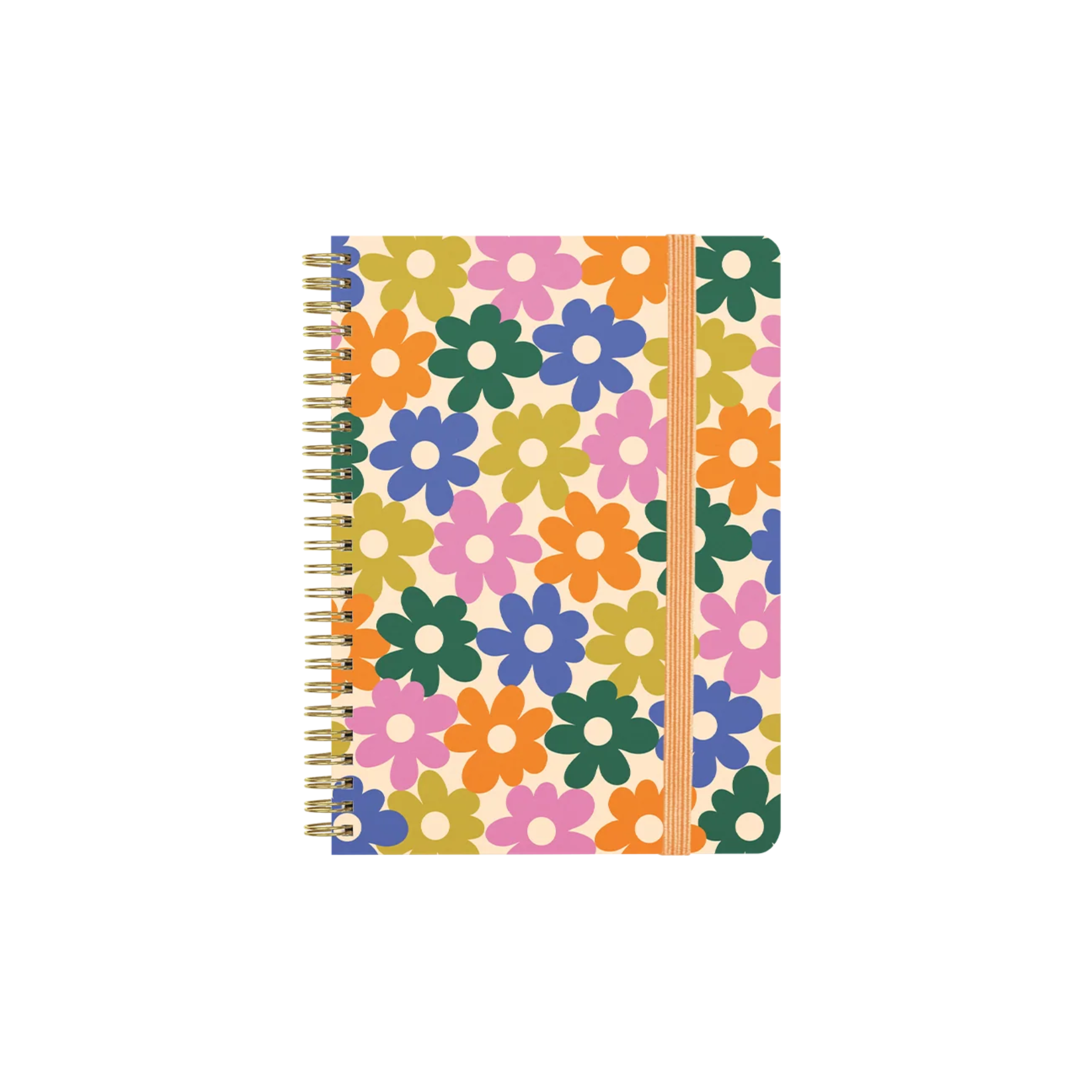 Mini floral gratitude journal with colorful daisy cover and gold spiral – Funky Confetti