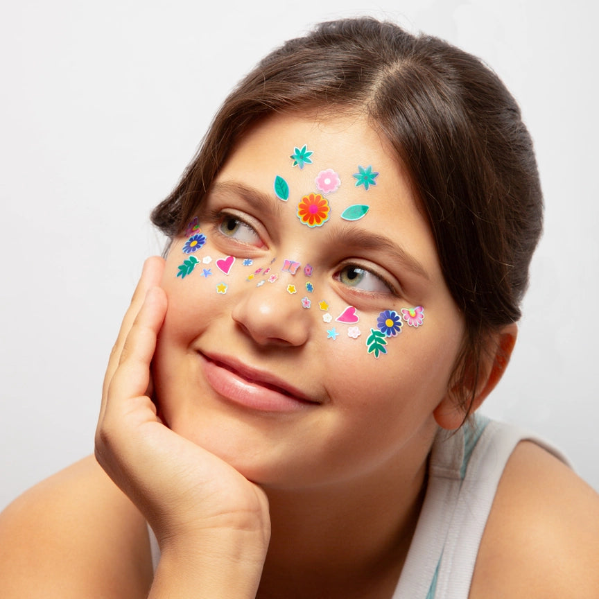 Flowers face stickers set with 85 neon and fluorescent designs, skin-safe and repositionable – Funky Confetti
