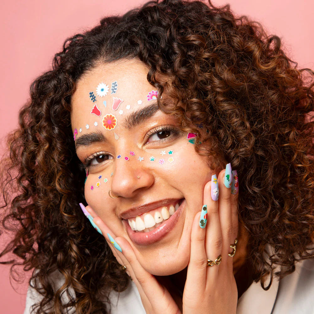 Flowers face stickers set with 85 neon and fluorescent designs, skin-safe and repositionable – Funky Confetti
