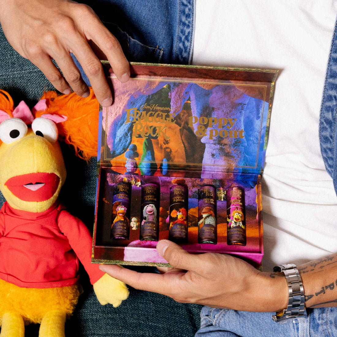 Fraggle Rock x Poppy & Pout Lip Balm Gift Set with 5 flavors – Gobo Grape, Mokey Matcha, Boober Berry – Funky Confetti
