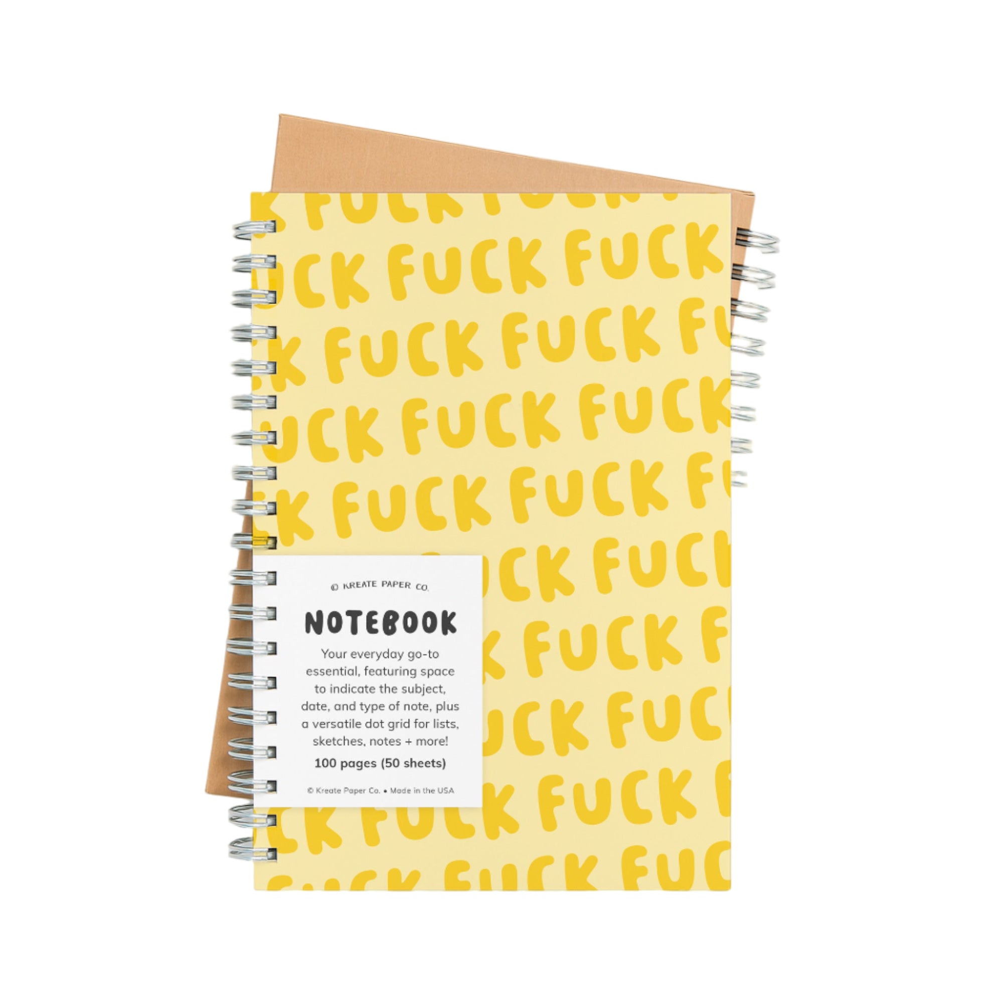 Yellow spiral notebook with bold repeating typography “F*ck” on cover – Funky Confetti