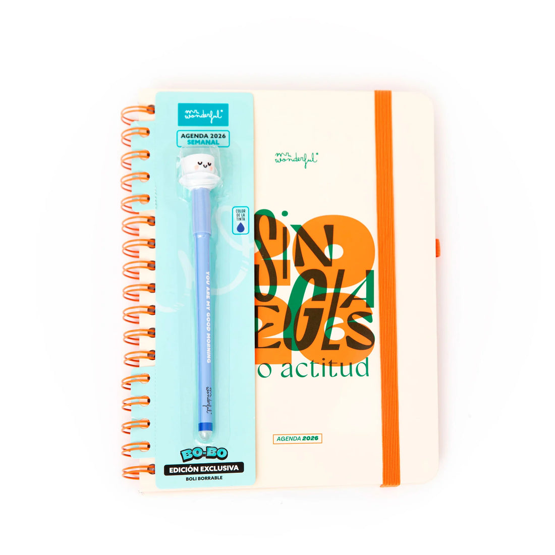 2026 weekly planner with cream cover, orange accents, and erasable pen from Funky Confetti