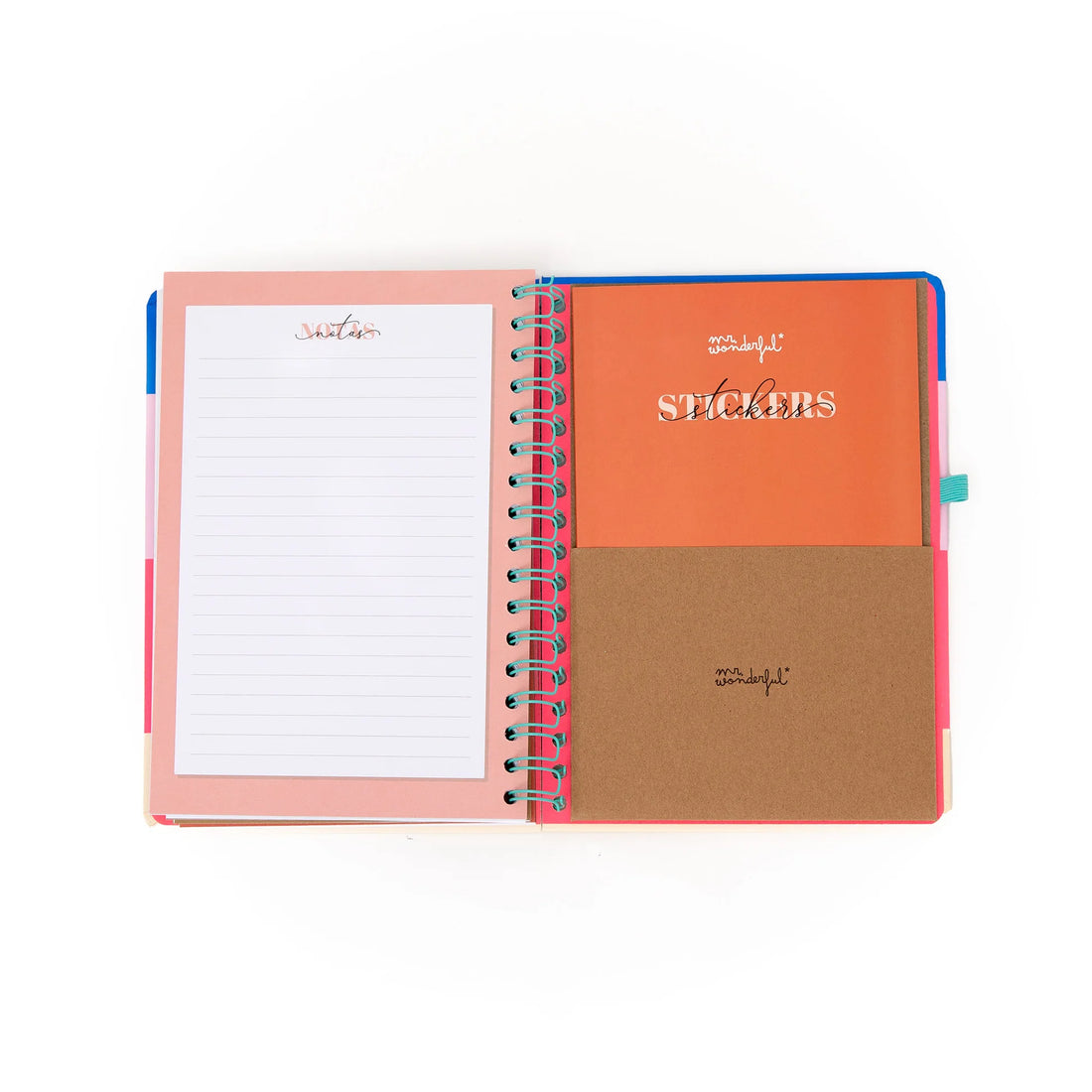 2026 weekly planner with colorful cover, teal elastic band, and erasable pen from Funky Confetti