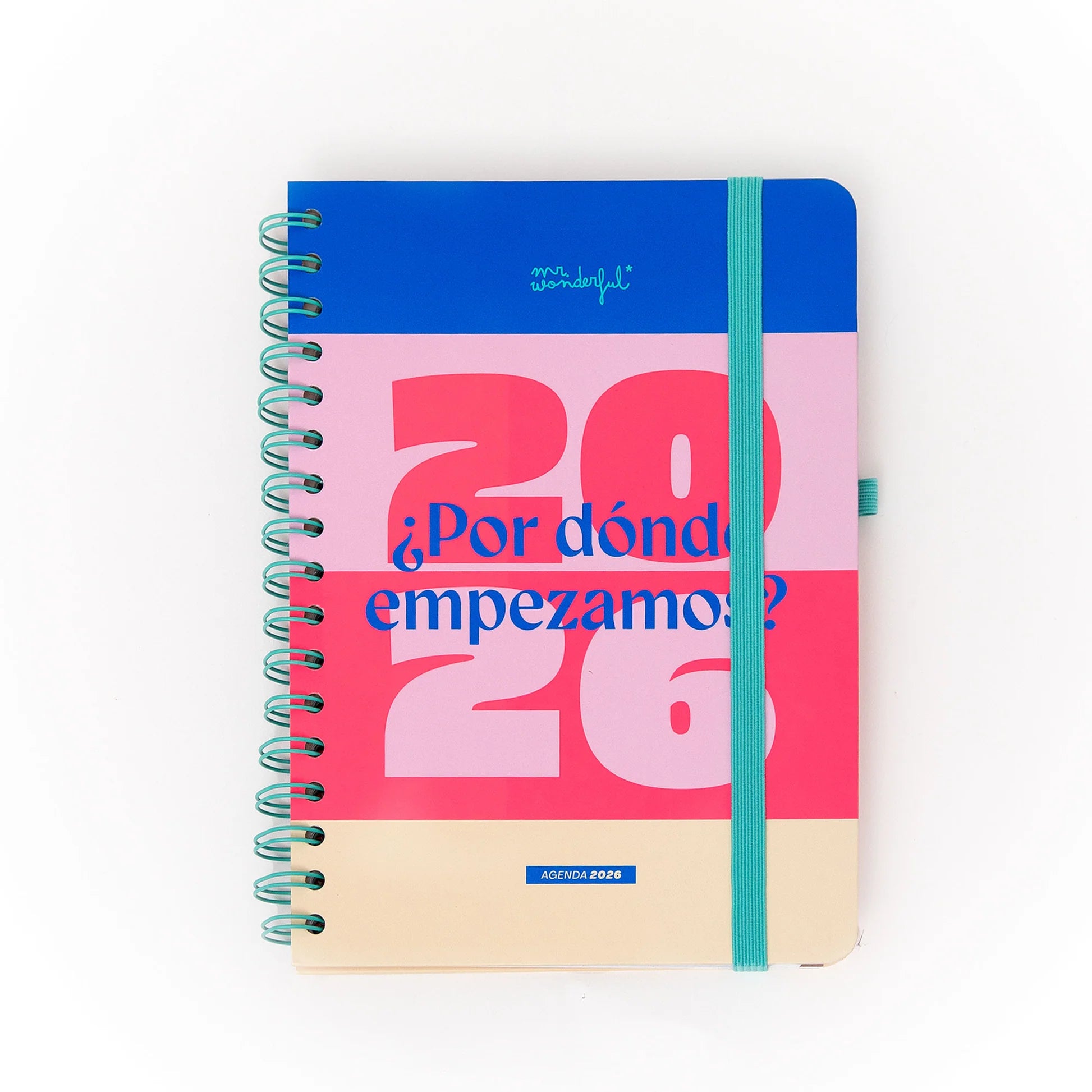 2026 weekly planner with colorful cover, teal elastic band, and erasable pen from Funky Confetti