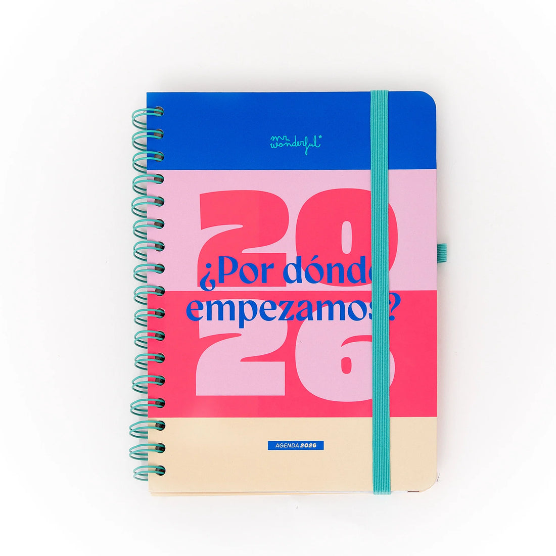 2026 weekly planner with colorful cover, teal elastic band, and erasable pen from Funky Confetti