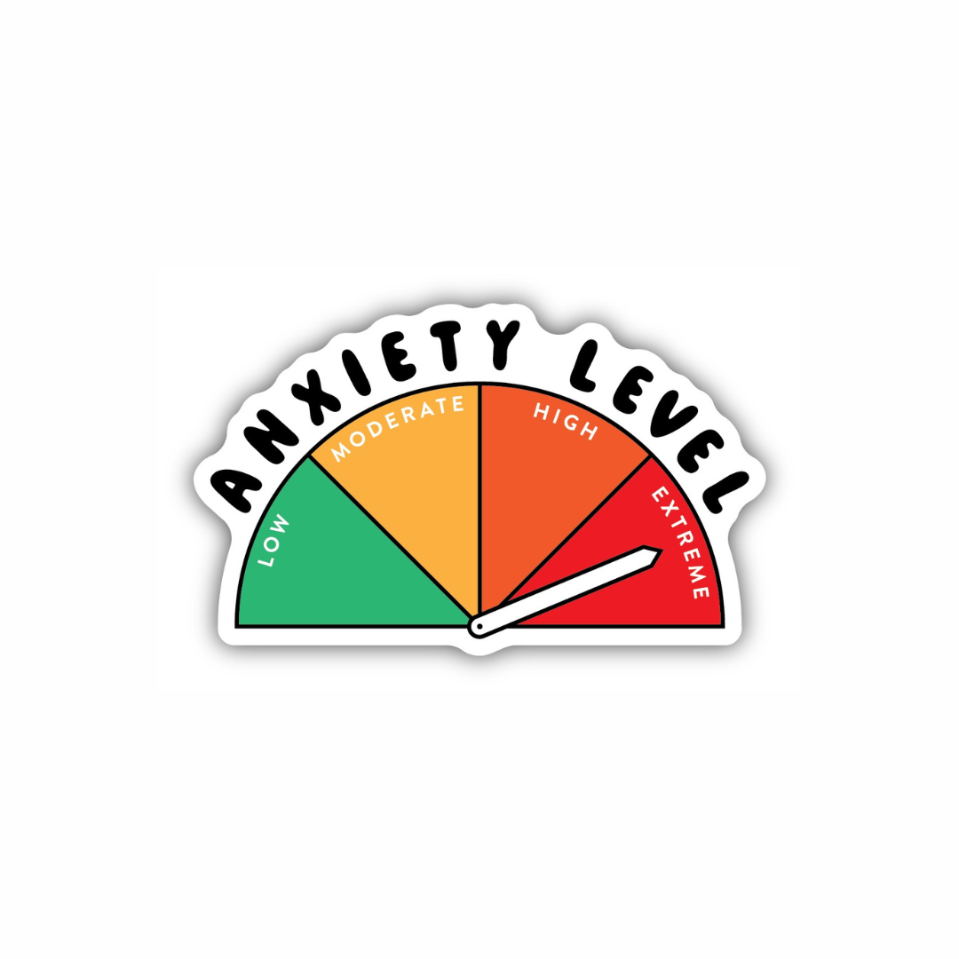 Anxiety Level gauge funny vinyl sticker from Funky Confetti